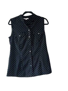 Notations Black & White Polka Dot Sleeveless Button-Down Blouse S